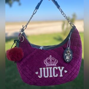 Juicy Couture Crowning Glory Velour Quilted Hobo Plumberry Bag NEW